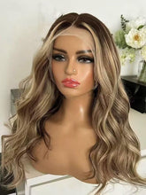Chestnut Brown Blonde Highlighted Lace Front Body Wave Human Hair Wig - Everyday Wigs